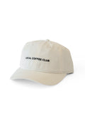 Local Coffee Club Cap in white cotton with curved bill and embroidered text on front