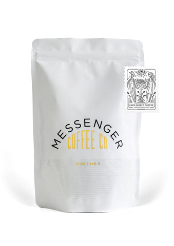 Costa Rica Finca La Julia coffee bag from Messenger Coffee Co, featuring a white resealable pouch with minimalist branding